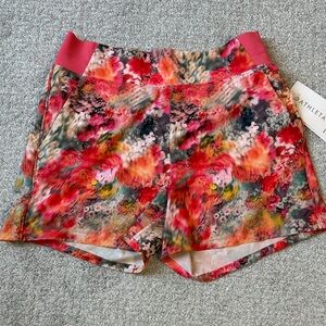 Athleta Red and Pink Athletic Shorts Vibrant Floral Design